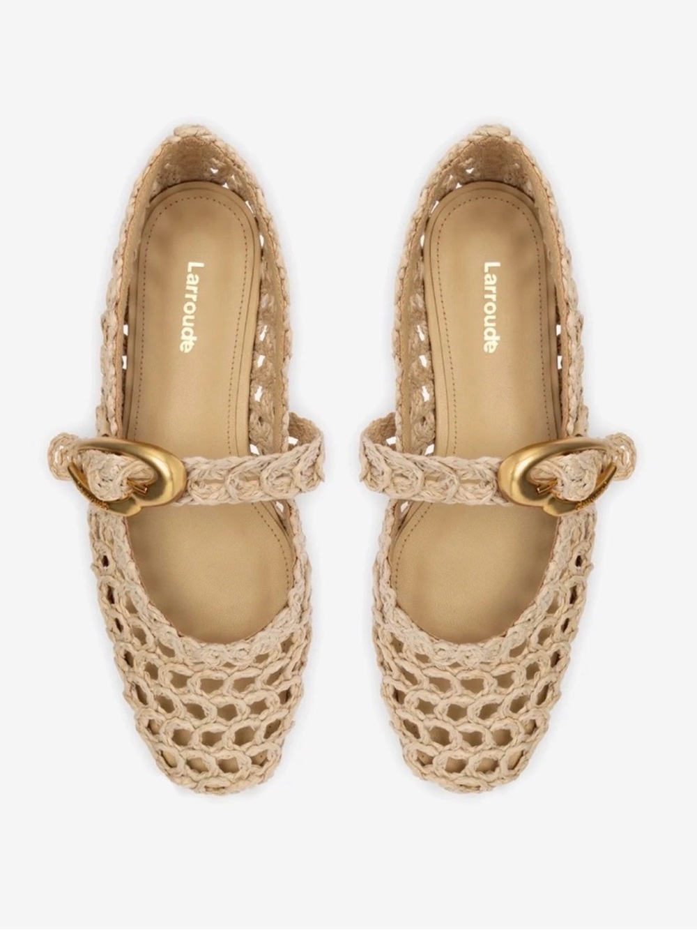 Gorgeous Larroude beige Verona macrame flats, sz 8.5. Gently used. Retail: $33O